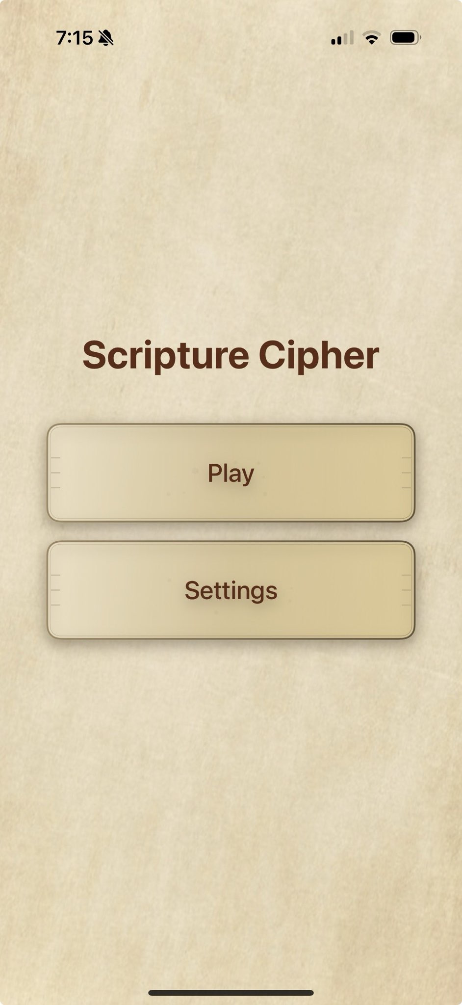 Scripture Cipher main puzzle interface showing an encoded Bible verse